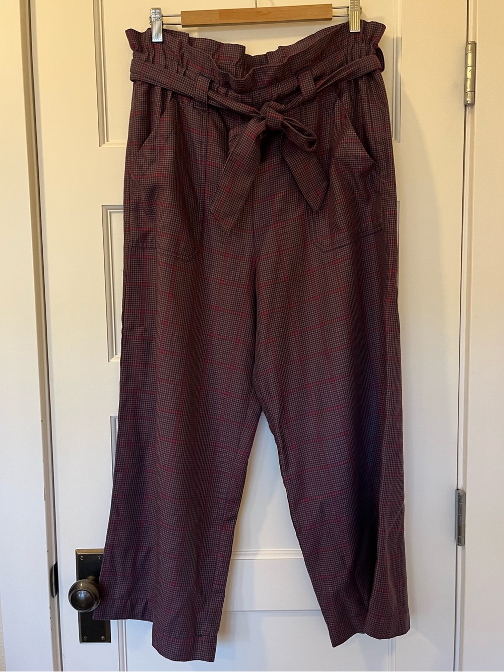 Marine Layer • Caroline Cropped Paperbag Pants • Plaid Wide Leg • XL
